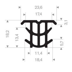 Profil en T caoutchouc compact 18.4 - 18.2 mm